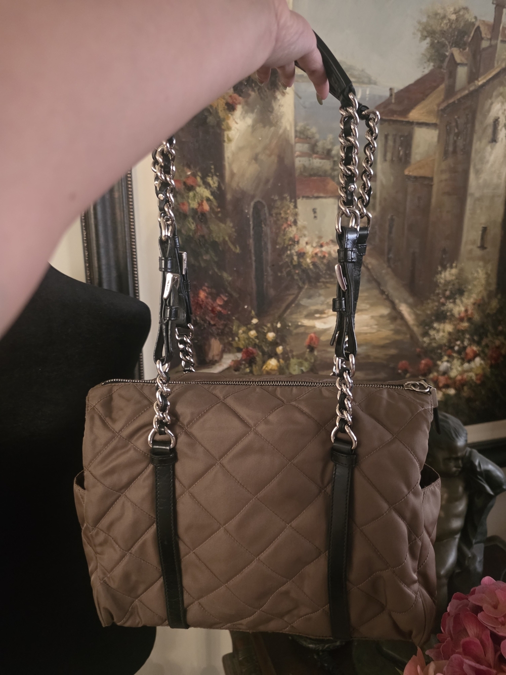 PRADA Quilted Shoulder Tote with Chain-Detail Straps